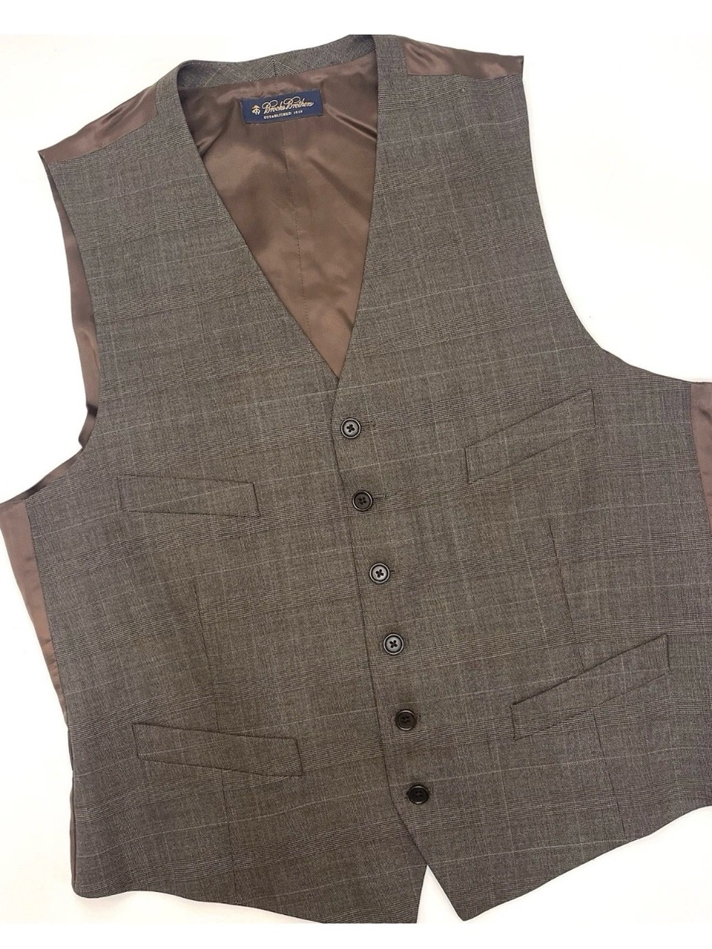 Brooks Brothers Brown-Gray Glen Plaid Wool Vest